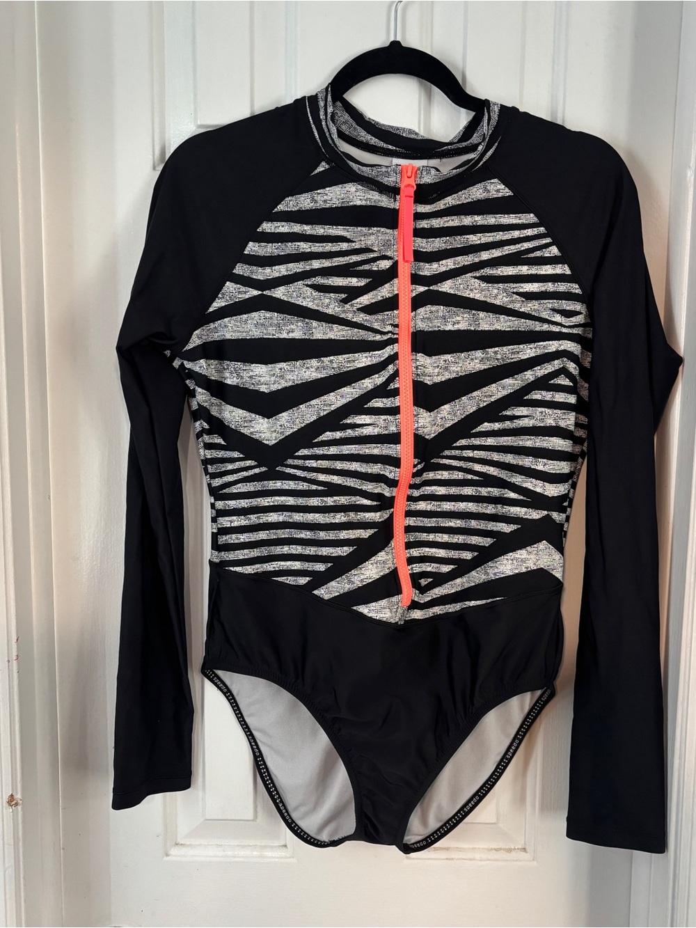 Speedo Women’s Black & Gray Zebra One-Piece Swimsuit with Coral Zip